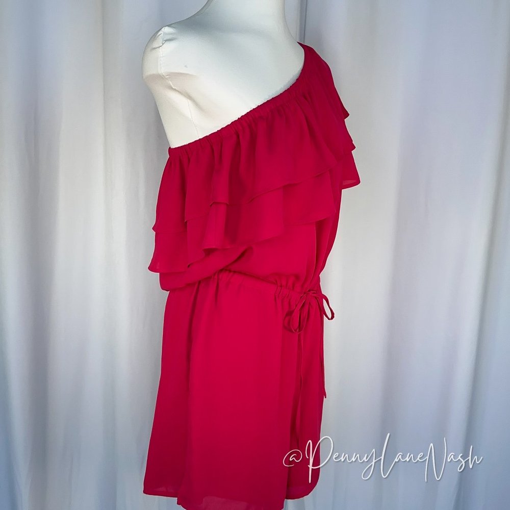 NWT Loft One-Shoulder Ruffle Romper Magenta - Picture 5 of 11